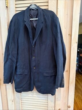 Vintage Y2K Men’s Polo by Ralph Lauren Navy Blue Linen Sport Coat Blazer XXL